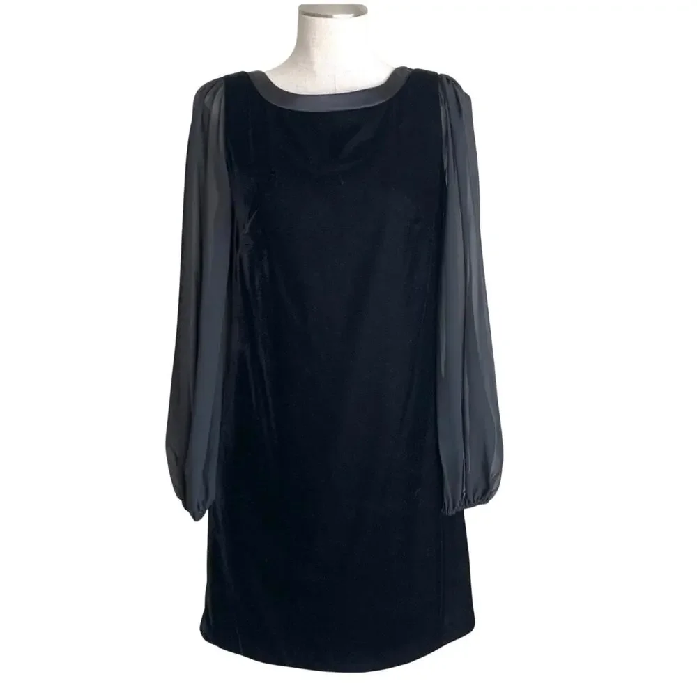 White House Black Market Velvet Ballon Long Sleeve Dress Size 0 Black - Picture 9 of 9